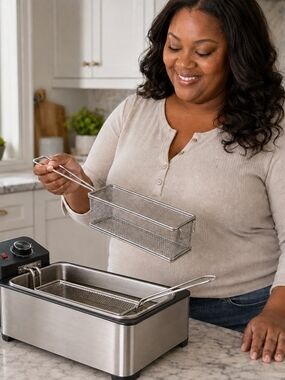Curtis Stone 2-Piece Stainless Steel Oil Deep Fryer Basket Set New